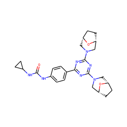 O=C(Nc1ccc(-c2nc(N3C[C@@H]4CC[C@H](C3)O4)nc(N3C[C@@H]4CC[C@H](C3)O4)n2)cc1)NC1CC1 ZINC000058523784