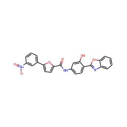 O=C(Nc1ccc(-c2nc3ccccc3o2)c(O)c1)c1ccc(-c2cccc([N+](=O)[O-])c2)o1 ZINC000022135475