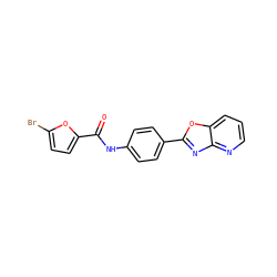 O=C(Nc1ccc(-c2nc3ncccc3o2)cc1)c1ccc(Br)o1 ZINC000000912886