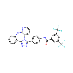 O=C(Nc1ccc(-c2nnc3n2-c2cccnc2Nc2ccccc2-3)cc1)c1cc(C(F)(F)F)cc(C(F)(F)F)c1 ZINC000142047333