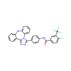 O=C(Nc1ccc(-c2nnc3n2-c2cccnc2Nc2ccccc2-3)cc1)c1ccc(F)c(C(F)(F)F)c1 ZINC000142079113