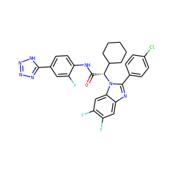 O=C(Nc1ccc(-c2nnn[nH]2)cc1F)[C@H](C1CCCCC1)n1c(-c2ccc(Cl)cc2)nc2cc(F)c(F)cc21 ZINC000043206478