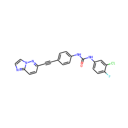 O=C(Nc1ccc(C#Cc2ccc3nccn3n2)cc1)Nc1ccc(F)c(Cl)c1 ZINC001772652849