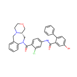 O=C(Nc1ccc(C(=O)N2C[C@H]3COCCN3Cc3ccccc32)c(Cl)c1)c1cc(O)ccc1-c1ccccc1 ZINC000026658891