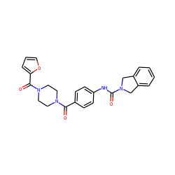 O=C(Nc1ccc(C(=O)N2CCN(C(=O)c3ccco3)CC2)cc1)N1Cc2ccccc2C1 ZINC000167083635