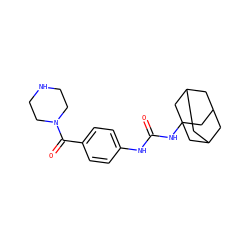 O=C(Nc1ccc(C(=O)N2CCNCC2)cc1)NC12CC3CC(CC(C3)C1)C2 ZINC000049113072