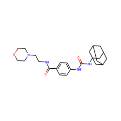 O=C(Nc1ccc(C(=O)NCCN2CCOCC2)cc1)NC12CC3CC(CC(C3)C1)C2 ZINC000049068314
