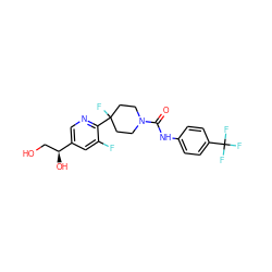 O=C(Nc1ccc(C(F)(F)F)cc1)N1CCC(F)(c2ncc([C@@H](O)CO)cc2F)CC1 ZINC000141067983