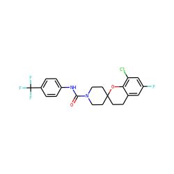 O=C(Nc1ccc(C(F)(F)F)cc1)N1CCC2(CCc3cc(F)cc(Cl)c3O2)CC1 ZINC000096286124