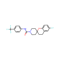 O=C(Nc1ccc(C(F)(F)F)cc1)N1CCC2(CCc3cc(F)ccc3O2)CC1 ZINC000096286131