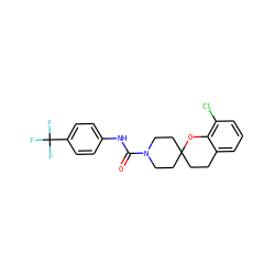 O=C(Nc1ccc(C(F)(F)F)cc1)N1CCC2(CCc3cccc(Cl)c3O2)CC1 ZINC000096286129