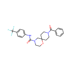 O=C(Nc1ccc(C(F)(F)F)cc1)N1CCOC2(CCN(C(=O)c3ccccc3)CC2)C1 ZINC000103233553