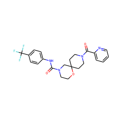 O=C(Nc1ccc(C(F)(F)F)cc1)N1CCOC2(CCN(C(=O)c3ccccn3)CC2)C1 ZINC000103230964