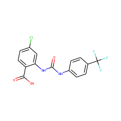 O=C(Nc1ccc(C(F)(F)F)cc1)Nc1cc(Cl)ccc1C(=O)O ZINC000013531888