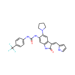 O=C(Nc1ccc(C(F)(F)F)cc1)Nc1cc2c(cc1N1CCCC1)/C(=C/c1ccc[nH]1)C(=O)N2 ZINC000473106578