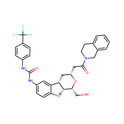 O=C(Nc1ccc(C(F)(F)F)cc1)Nc1ccc2c(c1)[C@@H]1C[C@H](CC(=O)N3CCc4ccccc4C3)O[C@H](CO)[C@@H]1O2 ZINC000095600566