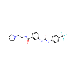 O=C(Nc1ccc(C(F)(F)F)cc1)Nc1cccc(C(=O)NCCN2CCCC2)c1 ZINC000049784727