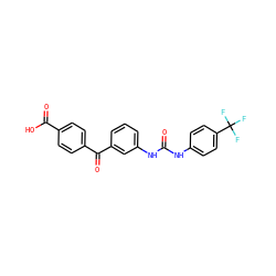 O=C(Nc1ccc(C(F)(F)F)cc1)Nc1cccc(C(=O)c2ccc(C(=O)O)cc2)c1 ZINC000049067970