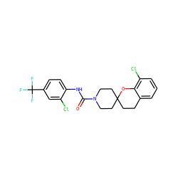 O=C(Nc1ccc(C(F)(F)F)cc1Cl)N1CCC2(CCc3cccc(Cl)c3O2)CC1 ZINC000096286125