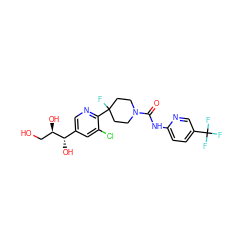 O=C(Nc1ccc(C(F)(F)F)cn1)N1CCC(F)(c2ncc([C@H](O)[C@H](O)CO)cc2Cl)CC1 ZINC000169710876