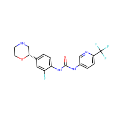O=C(Nc1ccc(C(F)(F)F)nc1)Nc1ccc([C@H]2CNCCO2)cc1F ZINC000149939574