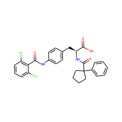 O=C(Nc1ccc(C[C@H](NC(=O)C2(c3ccccc3)CCCC2)C(=O)O)cc1)c1c(Cl)cccc1Cl ZINC000029408290