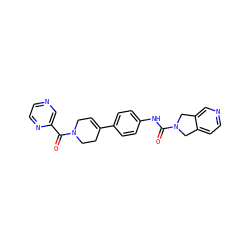 O=C(Nc1ccc(C2=CCN(C(=O)c3cnccn3)CC2)cc1)N1Cc2ccncc2C1 ZINC000166246692