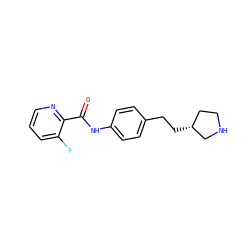 O=C(Nc1ccc(CC[C@@H]2CCNC2)cc1)c1ncccc1F ZINC000117724344
