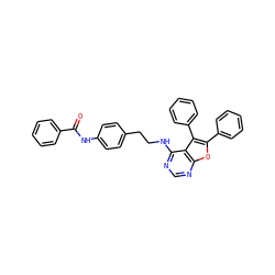 O=C(Nc1ccc(CCNc2ncnc3oc(-c4ccccc4)c(-c4ccccc4)c23)cc1)c1ccccc1 ZINC000053314752