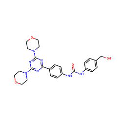 O=C(Nc1ccc(CO)cc1)Nc1ccc(-c2nc(N3CCOCC3)nc(N3CCOCC3)n2)cc1 ZINC000045356336