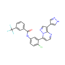 O=C(Nc1ccc(Cl)c(-c2ccnc3c(-c4cn[nH]c4)cnn23)c1)c1cccc(C(F)(F)F)c1 ZINC000049033171