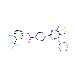 O=C(Nc1ccc(Cl)c(C(F)(F)F)c1)N1CCN(c2nc3c(c(N4CCOCC4)n2)CSCC3)CC1 ZINC000653717058