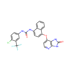O=C(Nc1ccc(Cl)c(C(F)(F)F)c1)Nc1ccc(Oc2ccnc3[nH]c(=O)[nH]c23)c2ccccc12 ZINC000040428786