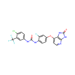 O=C(Nc1ccc(Cl)c(C(F)(F)F)c1)Nc1ccc(Oc2ccnc3[nH]c(=O)[nH]c23)cc1F ZINC000040957752