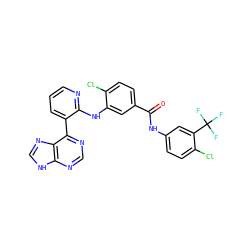 O=C(Nc1ccc(Cl)c(C(F)(F)F)c1)c1ccc(Cl)c(Nc2ncccc2-c2ncnc3[nH]cnc23)c1 ZINC000299823589