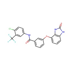 O=C(Nc1ccc(Cl)c(C(F)(F)F)c1)c1cccc(Oc2cccc3[nH]c(=O)[nH]c23)c1 ZINC000045358013