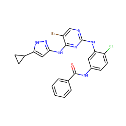 O=C(Nc1ccc(Cl)c(Nc2ncc(Br)c(Nc3cc(C4CC4)[nH]n3)n2)c1)c1ccccc1 ZINC000203006993