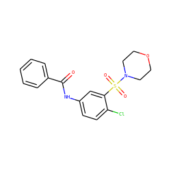 O=C(Nc1ccc(Cl)c(S(=O)(=O)N2CCOCC2)c1)c1ccccc1 ZINC000004504431