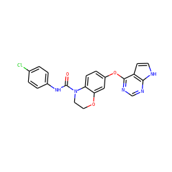 O=C(Nc1ccc(Cl)cc1)N1CCOc2cc(Oc3ncnc4[nH]ccc34)ccc21 ZINC000029134175