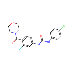 O=C(Nc1ccc(Cl)cc1)Nc1ccc(C(=O)N2CCOCC2)c(F)c1 ZINC000049067045