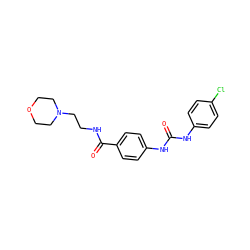 O=C(Nc1ccc(Cl)cc1)Nc1ccc(C(=O)NCCN2CCOCC2)cc1 ZINC000049111947