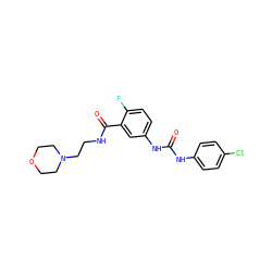 O=C(Nc1ccc(Cl)cc1)Nc1ccc(F)c(C(=O)NCCN2CCOCC2)c1 ZINC000049109523