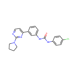 O=C(Nc1ccc(Cl)cc1)Nc1cccc(-c2ccnc(N3CCCC3)n2)c1 ZINC000035859780