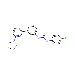 O=C(Nc1ccc(Cl)cc1)Nc1cccc(-c2nccc(N3CCCC3)n2)c1 ZINC001772637054