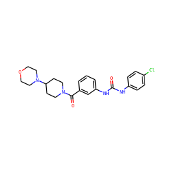 O=C(Nc1ccc(Cl)cc1)Nc1cccc(C(=O)N2CCC(N3CCOCC3)CC2)c1 ZINC000049089033