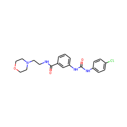 O=C(Nc1ccc(Cl)cc1)Nc1cccc(C(=O)NCCN2CCOCC2)c1 ZINC000049069466