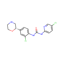 O=C(Nc1ccc(Cl)cn1)Nc1ccc([C@H]2CNCCO2)cc1Cl ZINC000149841690