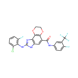 O=C(Nc1ccc(F)c(C(F)(F)F)c1)c1cc2[nH]c(Nc3c(F)cccc3Cl)nc2c2c1OCCO2 ZINC000205302296