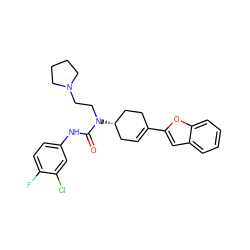 O=C(Nc1ccc(F)c(Cl)c1)N(CCN1CCCC1)[C@H]1CC=C(c2cc3ccccc3o2)CC1 ZINC000028650239