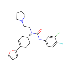 O=C(Nc1ccc(F)c(Cl)c1)N(CCN1CCCC1)[C@H]1CC=C(c2ccco2)CC1 ZINC000028650223
